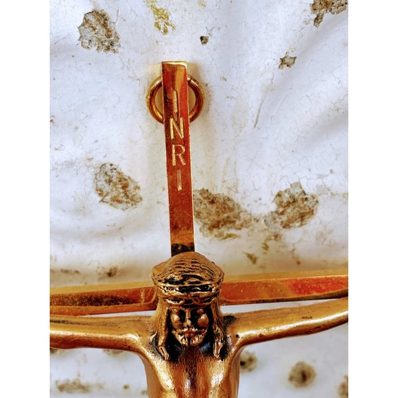 Vintage Brass INRI Crucifix Cross Jesus Wall Hanging - Picture 9 of 11